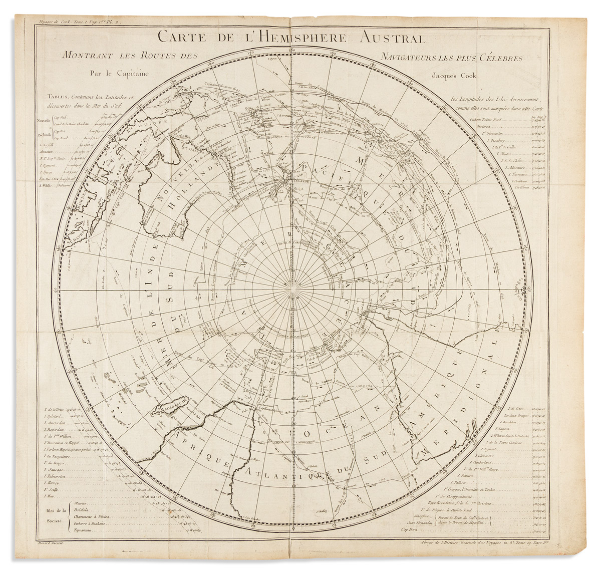 Carte de l'Hemisphere Austral Montrant les Routes des Navigateurs les Plus Clebres
