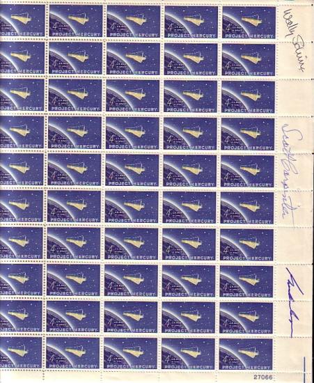 Mercury Stamp Sheet Signed A full sheet of the 4 cent US Man