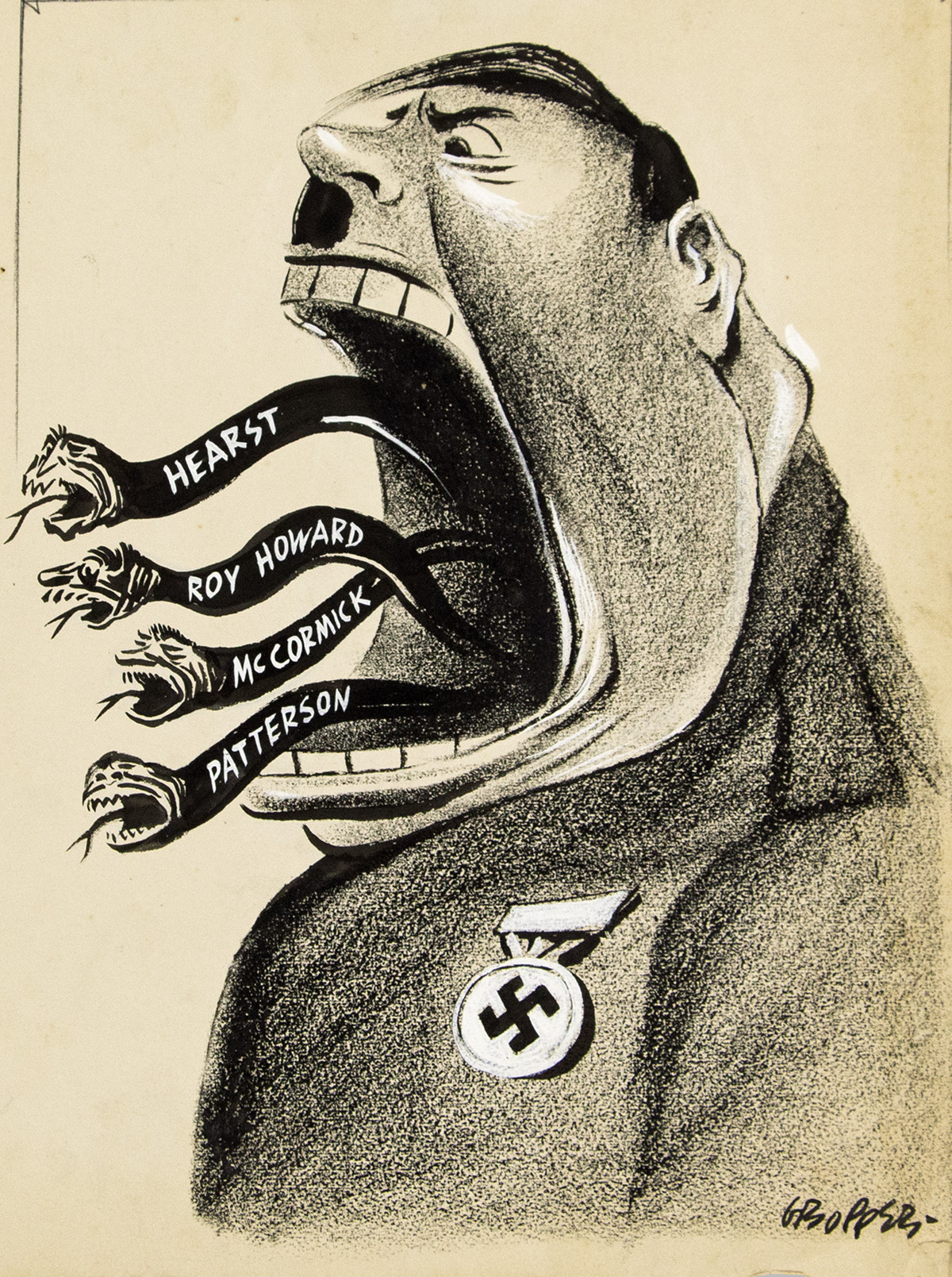 WILLIAM GROPPER Hitler Spewing Snakes of Hearst Roy Howard M