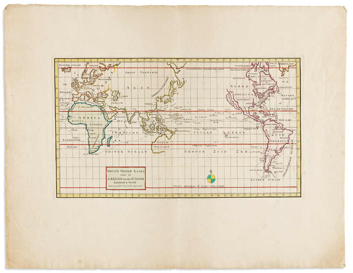 Nieuwe Wereld Kaart, Waar in de Reizen van den Hr. Anson Rondsom de Wereld