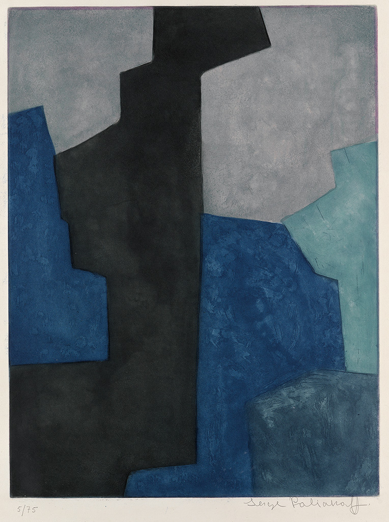 SERGE POLIAKOFF Composition Noire Bleu et Mauve