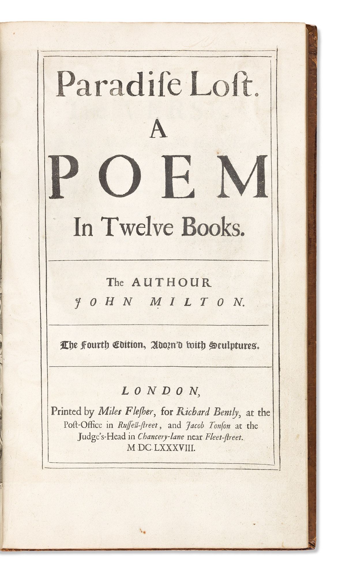 1688 Edition, John Milton's Paradise Lost