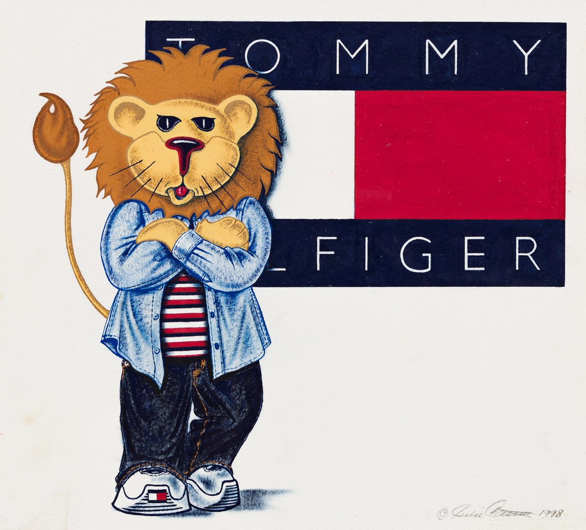JULIE CASTILLO 1961 Lion Cub with Tommy Hilfiger Flag T