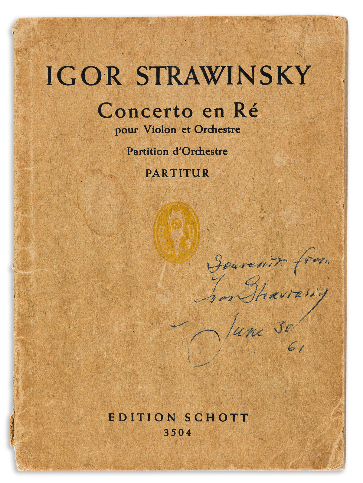 STRAVINSKY IGOR Group of three printed scores each Signed on