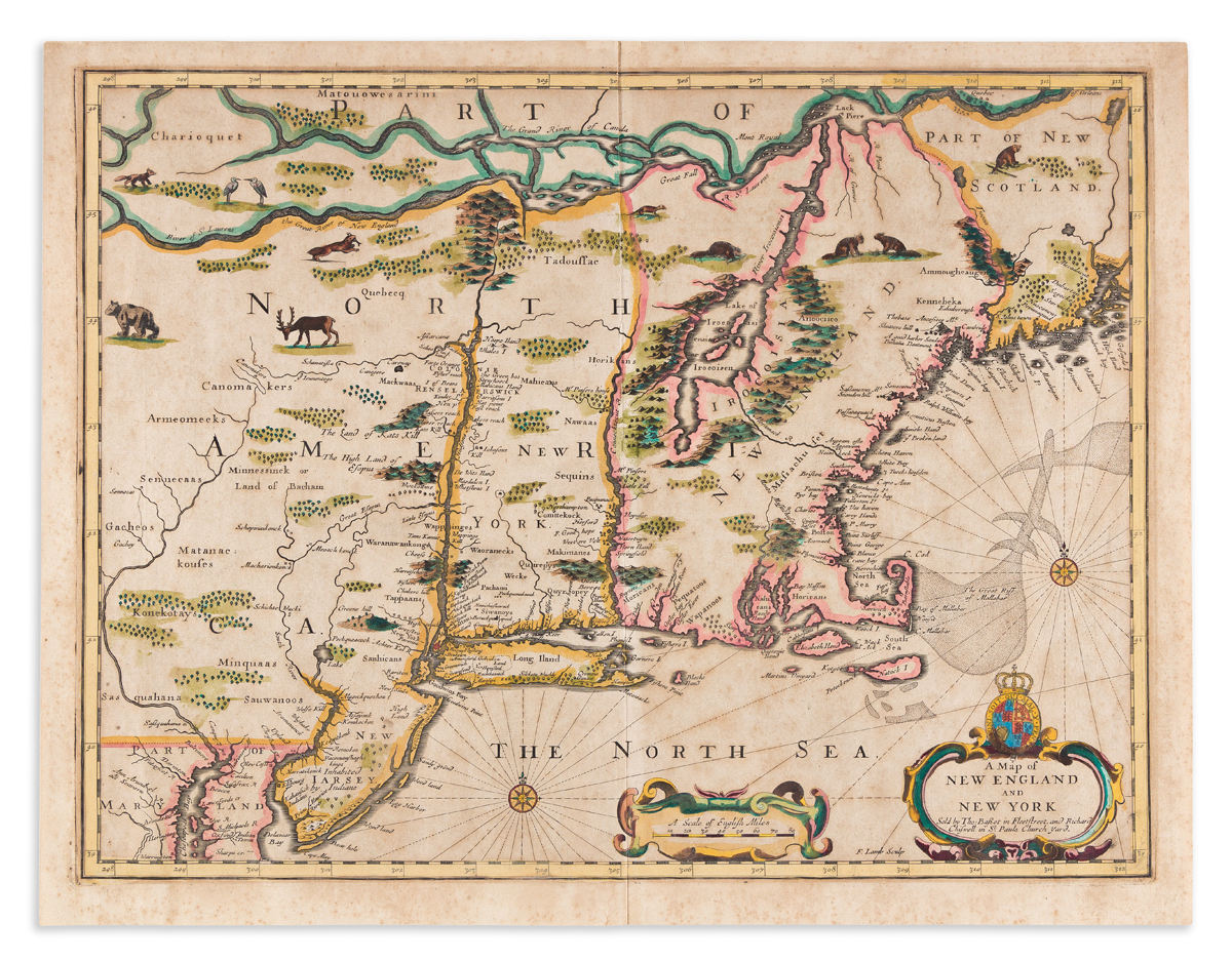 John Speed Reproduced 1676 Map Of New England and New York 