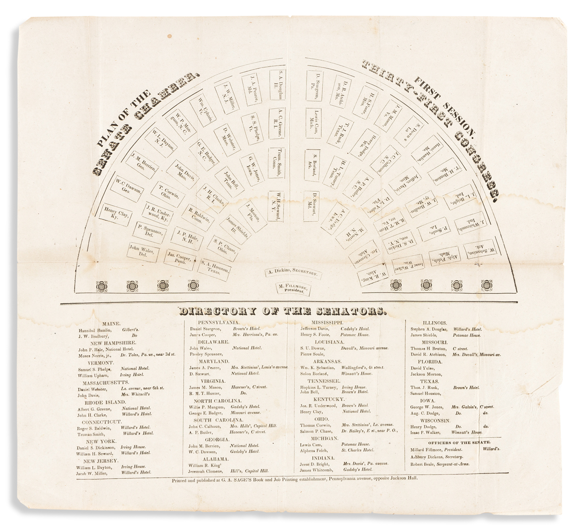 Seating Chart for United States Senate,31st Congress,1st Session,1850 Photo