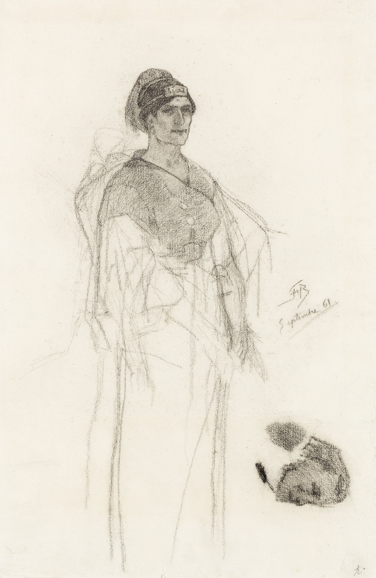 FÉLICIEN ROPS Femme debout avec un chien