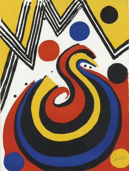 好評国産Alexander Calder、Red & Yellow Suns、希少画集画、新品額装付 抽象画