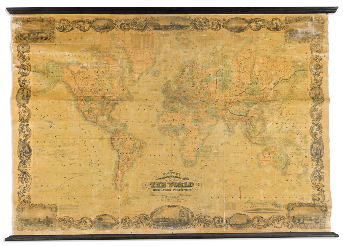 Colton's Illustrated & Embellished Steel Plate Map of the World
