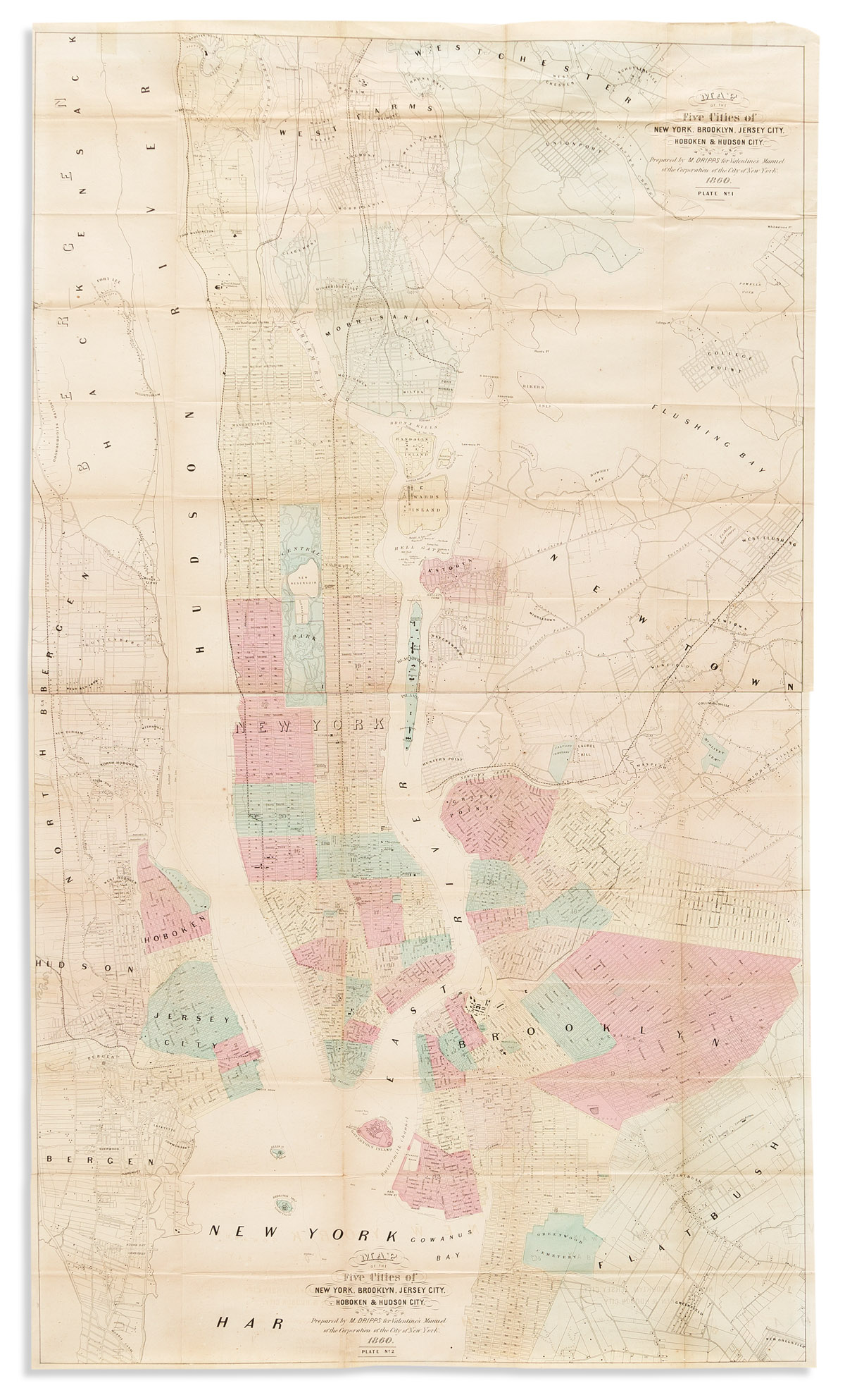 Map of the Five Cities of New York, Brooklyn, Jersey City, Hoboken & Hudson City.