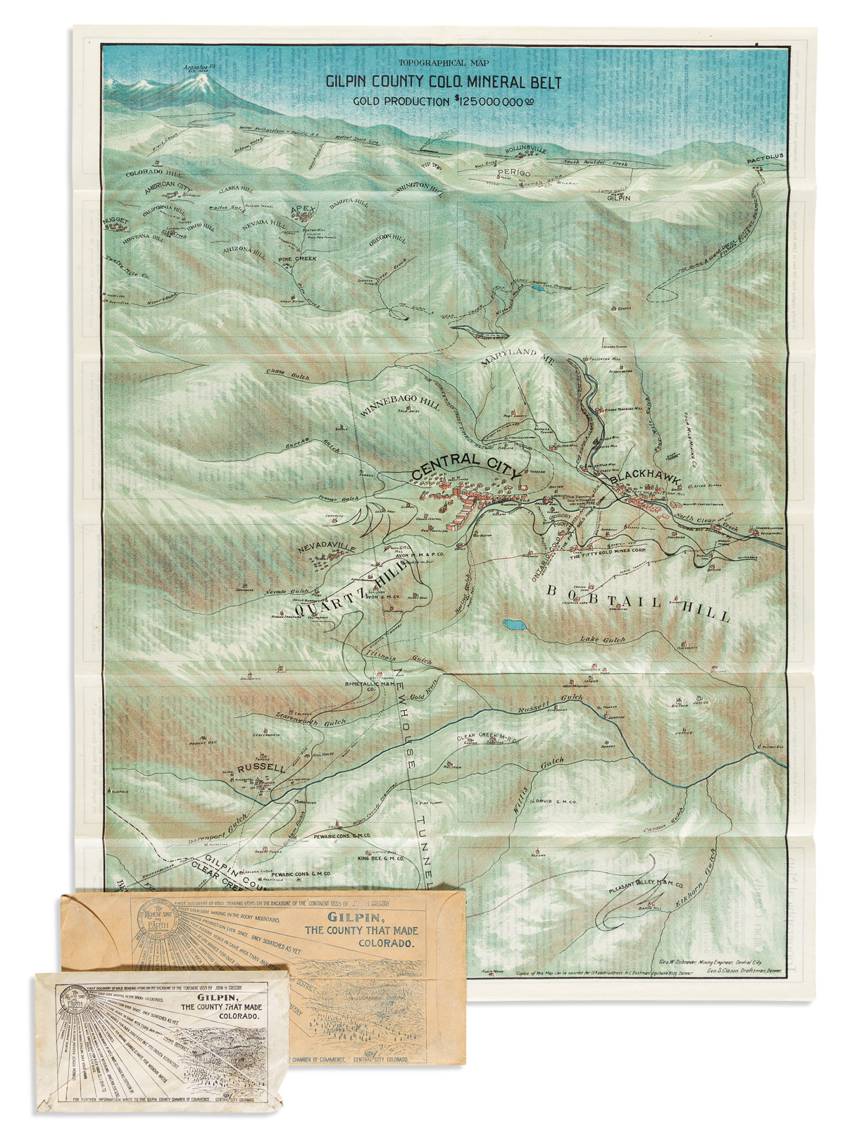 Topographical Map Gilpin County Colo. Mineral Belt Gold Production $125,000,000.00.