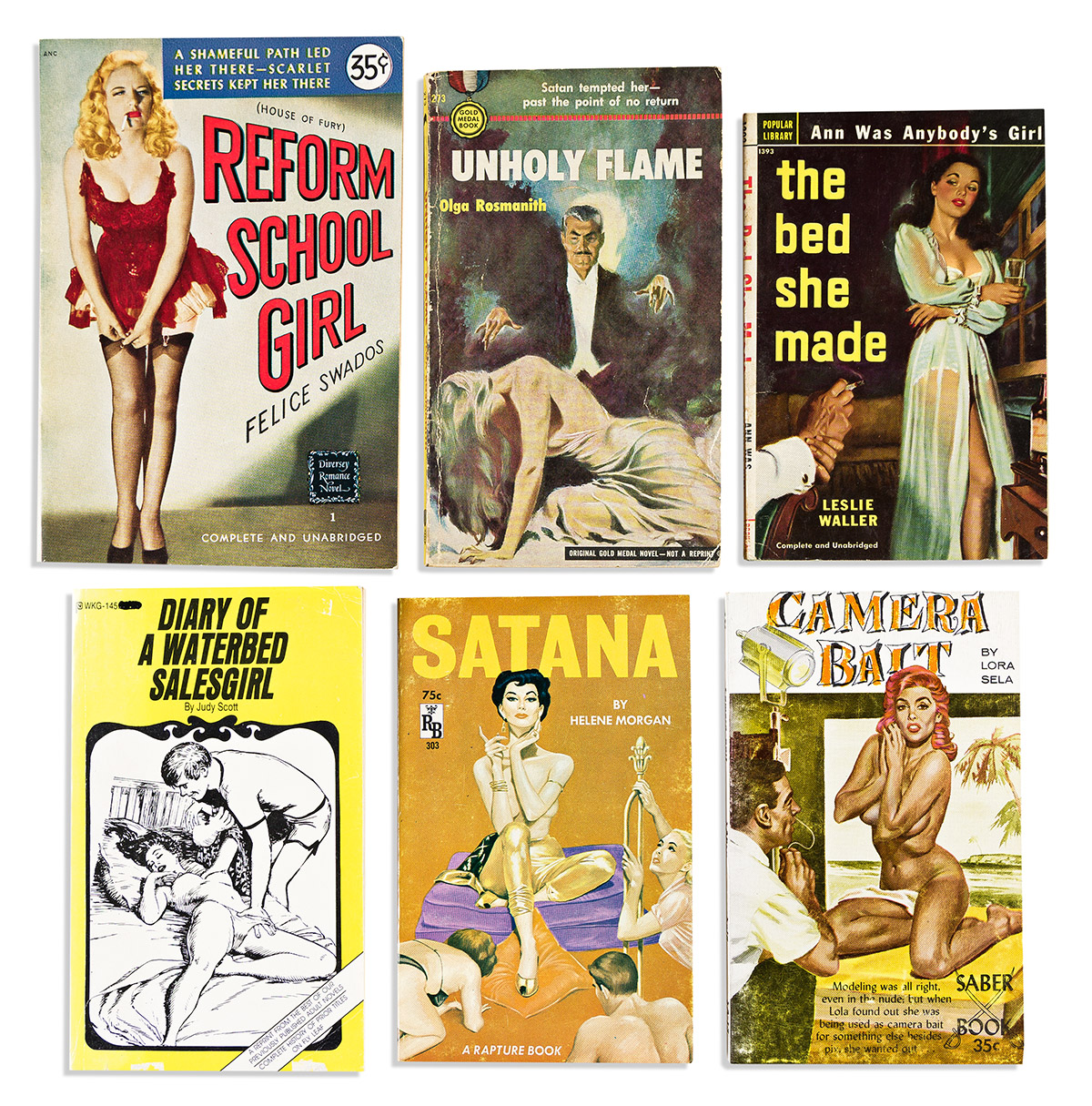 Pulp Novels with Racy Erotic Themes Six Mid Century Example