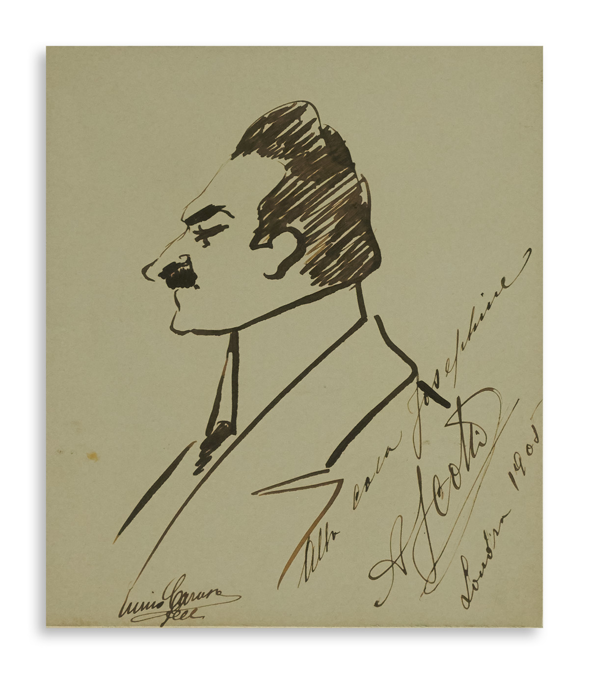 CARUSO ENRICO AND ANTONIO SCOTTI Ink drawing Signed by Caru