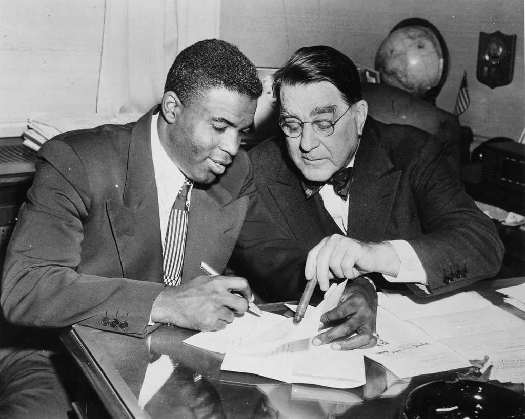 Jackie Robinson Signing Contract by Bettmann
