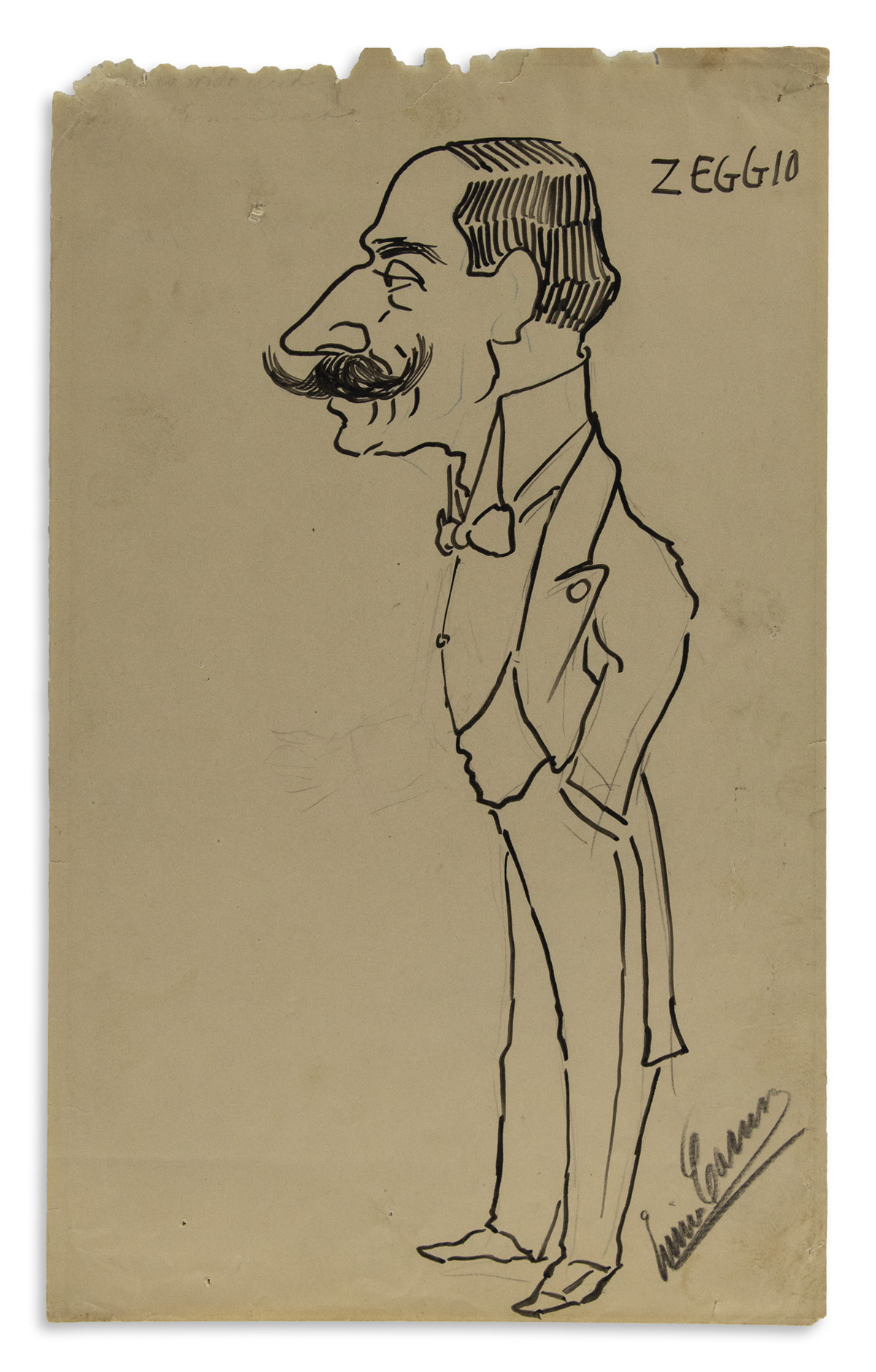 CARUSO ENRICO Ink drawing Signed full length caricature show