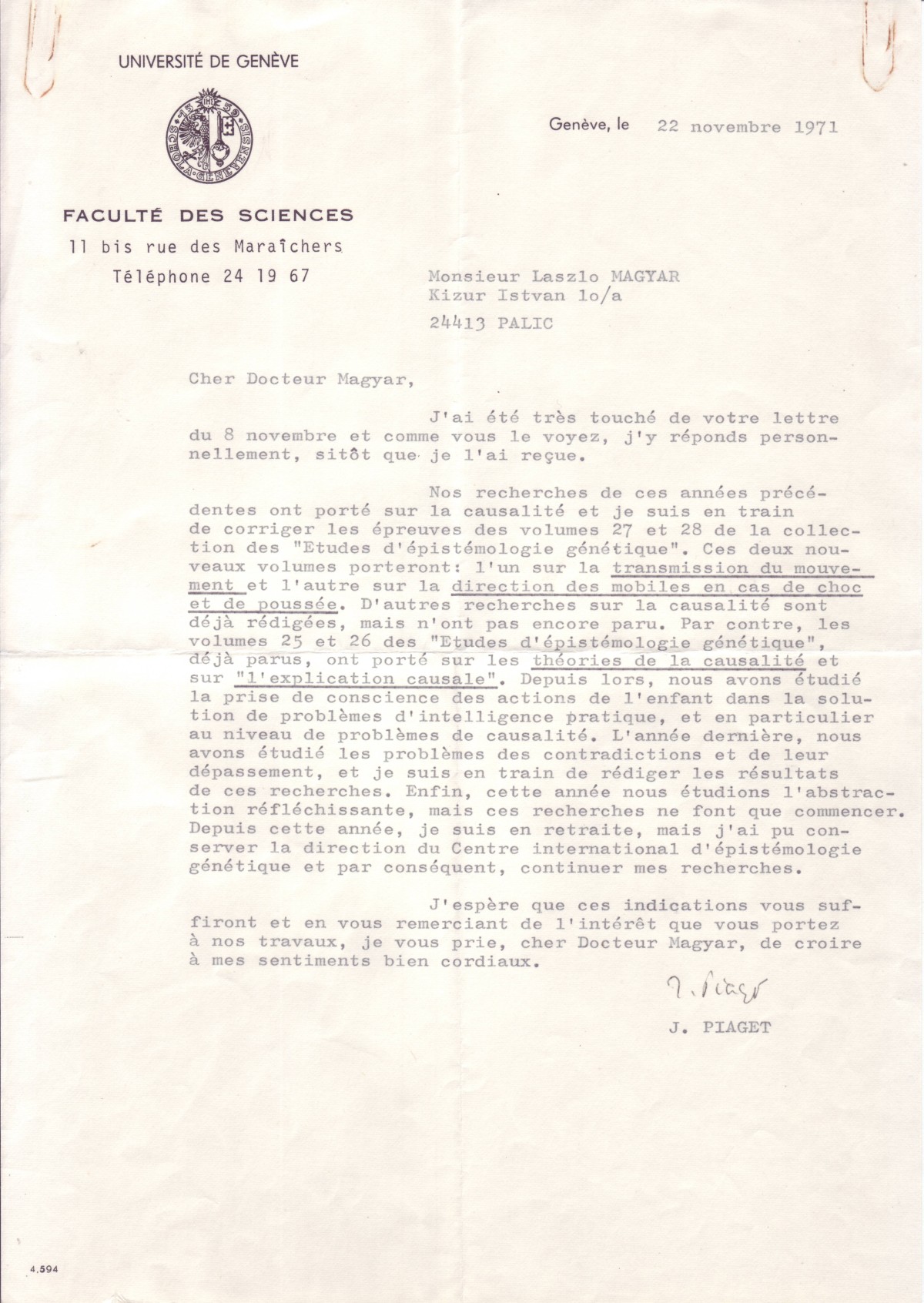 SCIENTISTS PIAGET JEAN Typed Letter Signed J Piaget to L s