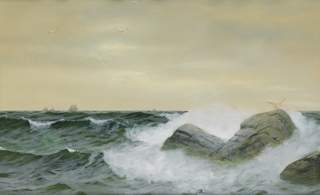 WILLIAM TROST RICHARDS Stormy Sea with Sailboats on the Horizon . 